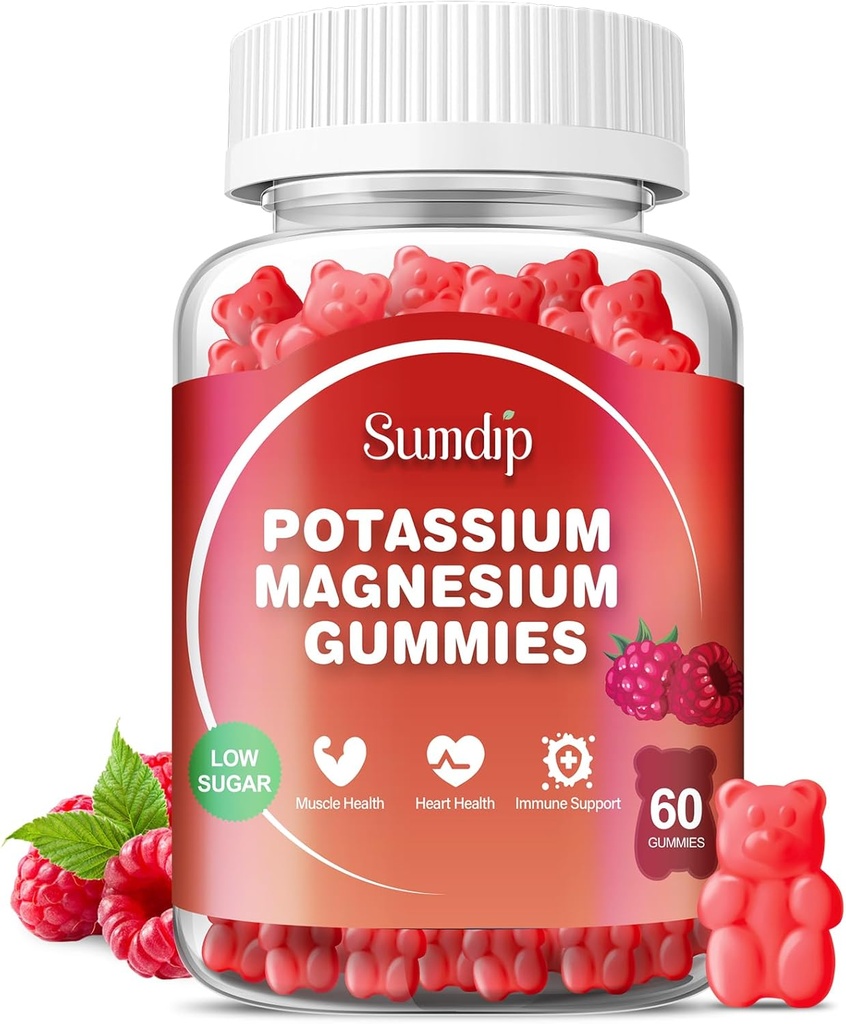 Potassium Magnesium Gummies Potassium תוספי Absorption Potassium Citrate Magnesium Citrate, תמיכה ב- Cramps השרירים להירגע עבור גברים ונשים 60 חניכיים, Raspberry