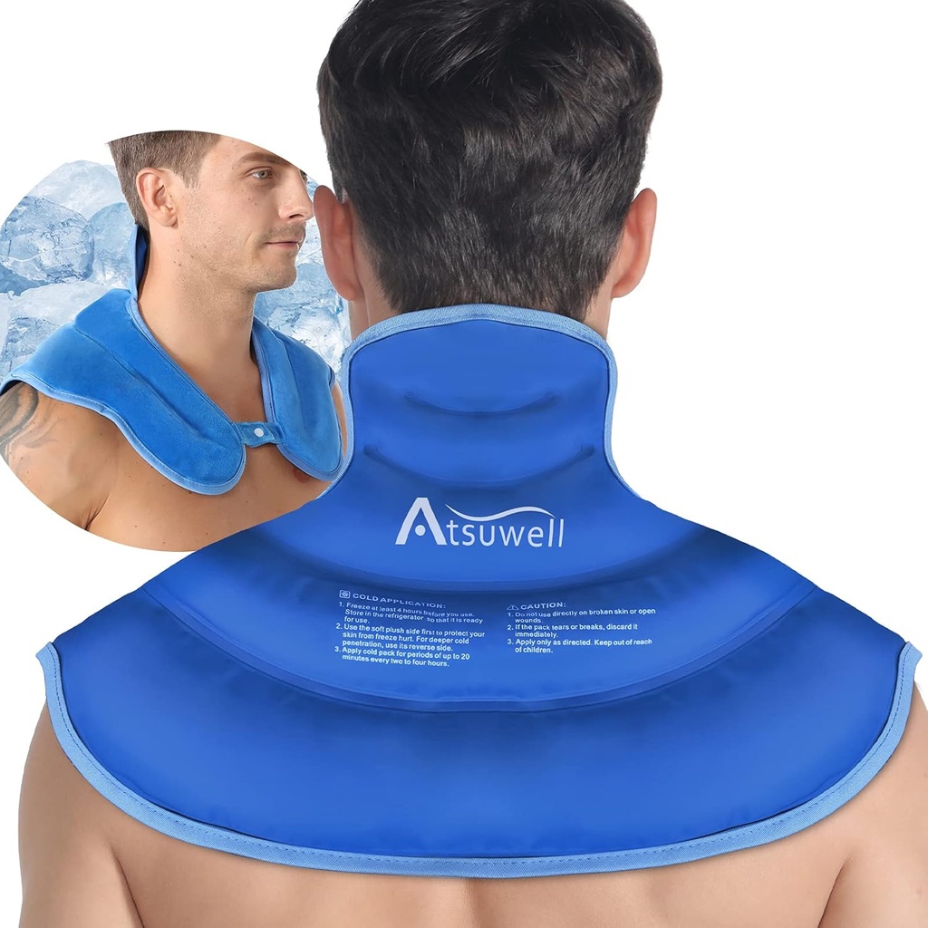 Atsuwell Ice Pack for Neck and Shoulders Cold Compression, Shoulder Ice Packs Reusable Gel Pack, High Upper Back Cold Pack Wrap for Neck, Shoulder, Hip, Blue