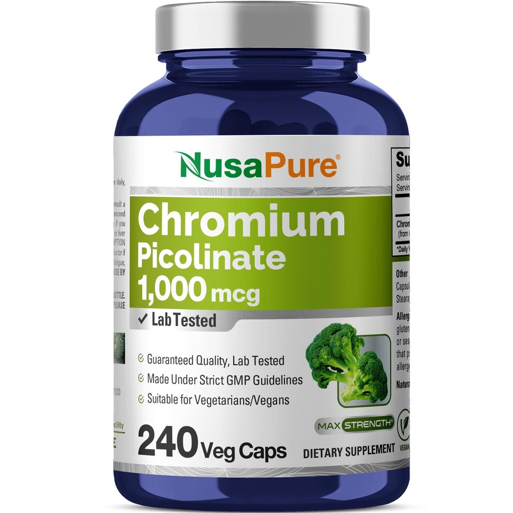 NusaPure Chromium Picolinate 1000mcg 240 קפסולות Veggie (Non-GMO, טבעוני)
