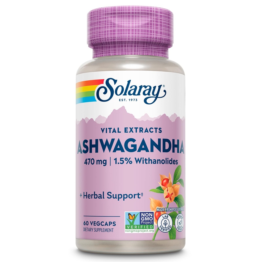 SOLAרי Vital Extracts Ashwagandha 470 מ"ג - Powerful Fitogen - Ashwagandha תוספי w / 7 מ"ג עםנולידים, תמיכה בריאות, טבעוני, non-GMO, מעבדה מאומתת, 60 ימים להבטיח, 60 משרתים, 60 VegCaps, 60 VegCaps