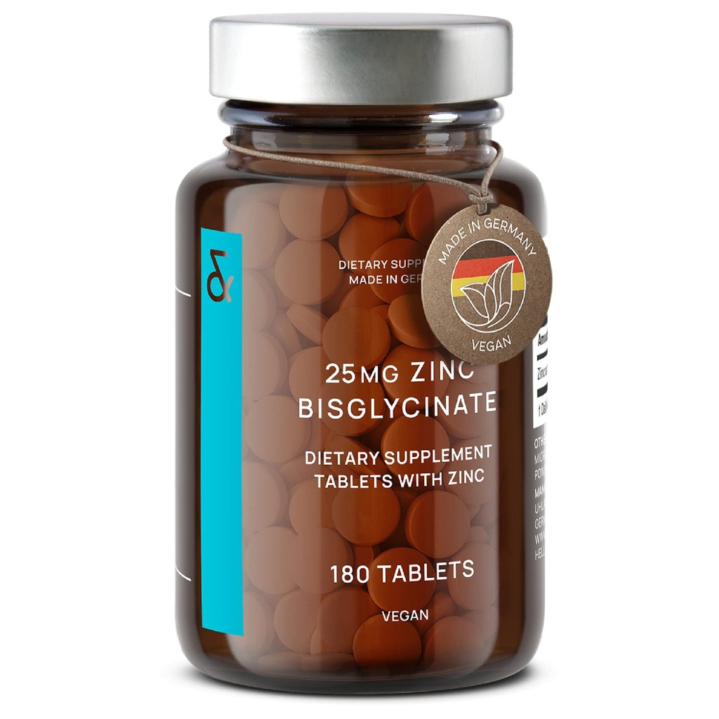 CLAV® Zinc Bisglycinate 25 מ"ג - 180 טבליות (6 חודשים אספקת) - תוסף טבעי צ'אד Zlated Znc Glycinate עבור Immune & Skin Support