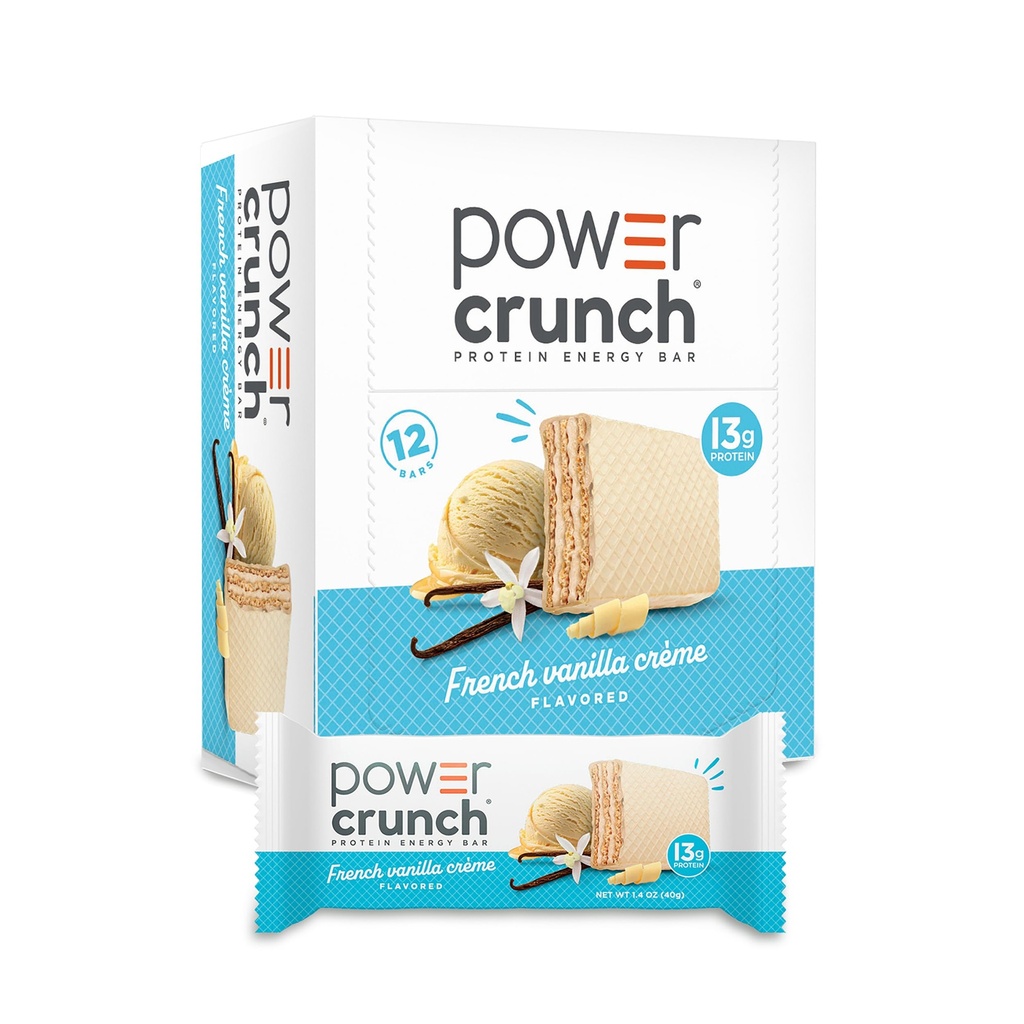 Power Crunch חלבונים Wafer Bars, חטיפים חלבונים גבוהים עם טעם טעים, Vanilla Creme הצרפתי, 1.4 אוונס (12 Count)