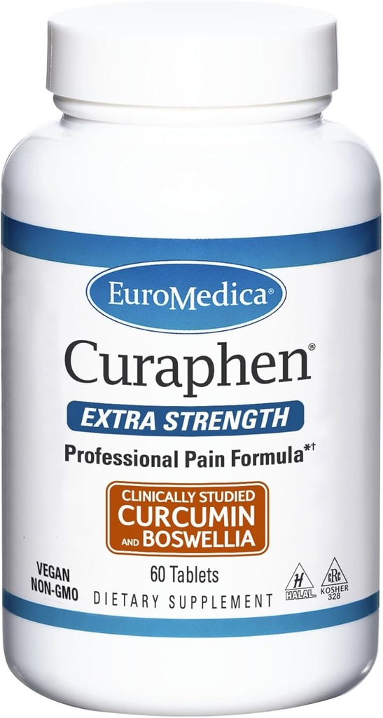 EuroMedica Curaphen תוספת כוח - 60 טבליות - פורמולה מקצועית - כורכומין פוטנטי ו Boswellia עם DLPA & Nattokinase - Highly Absorbable - 60 משרתים