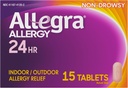 Allegra Adult 24HR Non-Drowsy Antihistamine, 15 טבליות, מהירות פעולה Allergy Symptom הקלה, 180 מ"ג