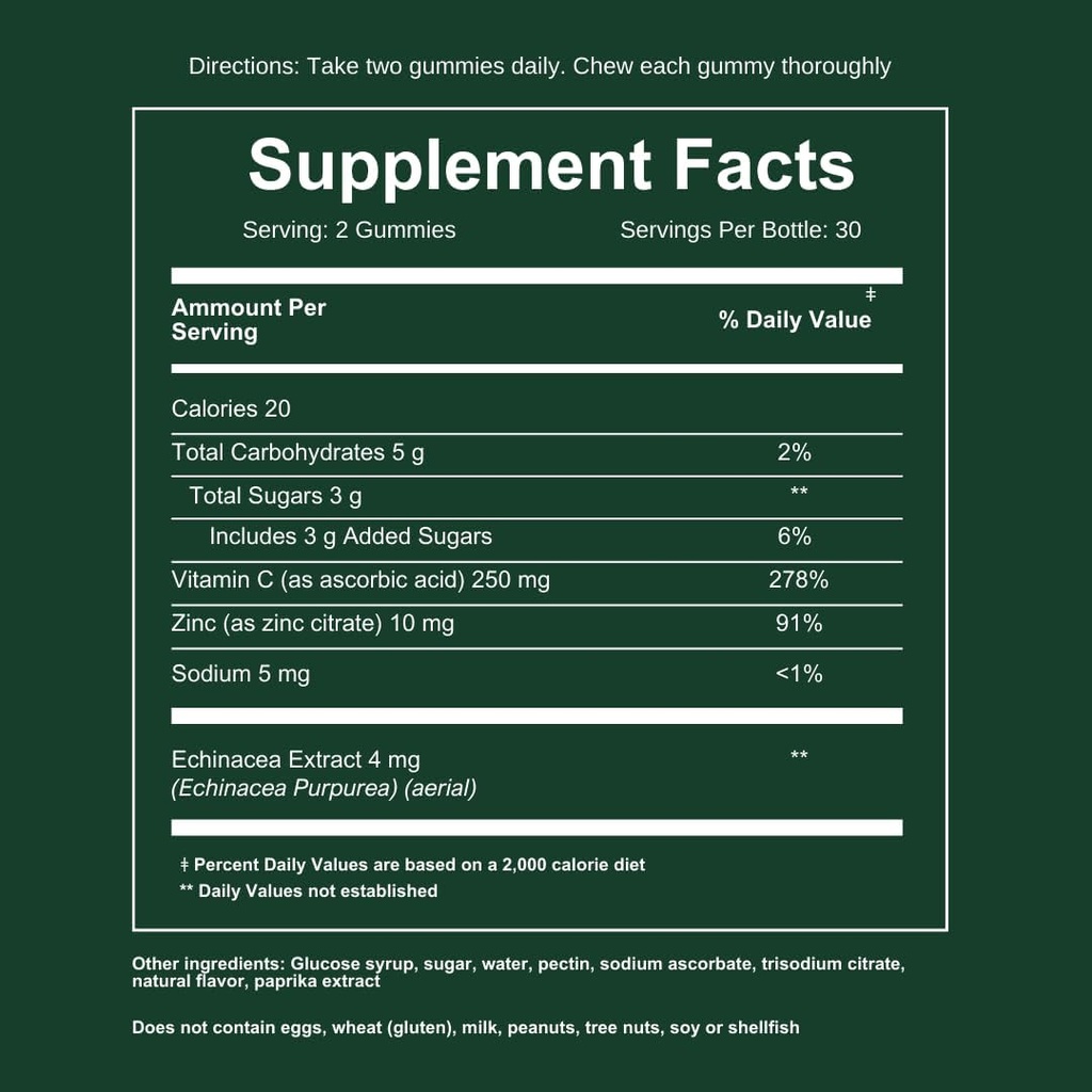 WeEM Immune Support Gummies - ויטמין C - Zinc - Echinacea - תמיכה במערכת הבריאות - אלטרנטיבה גלולות, גלוקוז-חינם, תוספת טבעית לילדים ומבוגרים - 3 Pack