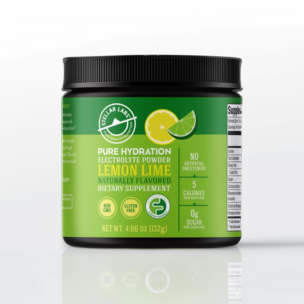 Stellar Labs Electrolyte אבקת No Sugar | Low FODMAP hydrotion Multiplier אבקת משקאות Mix | Keto Friendly, Sugar Free, Non-GMO, Gluten Free Dehydration הקלה | לימון Lime, 30 משרתים