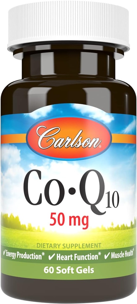 קרלסון - Co-Q10, Co-Enzyme Q10, 50 מ"ג, ייצור אנרגיה ותפקוד הלב, 60 Softgels