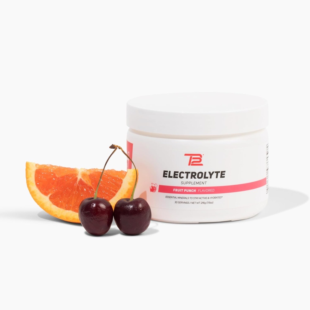 TB12 Electrolyte Powder Fruit Punch – Mineral-Rich Electrolyte Powder for Fast Hydration by Tom Brady - Natural, Low Sugar, Vegan, Gluten-Free, Easy to Mix - 30 Servings (1 Jar)