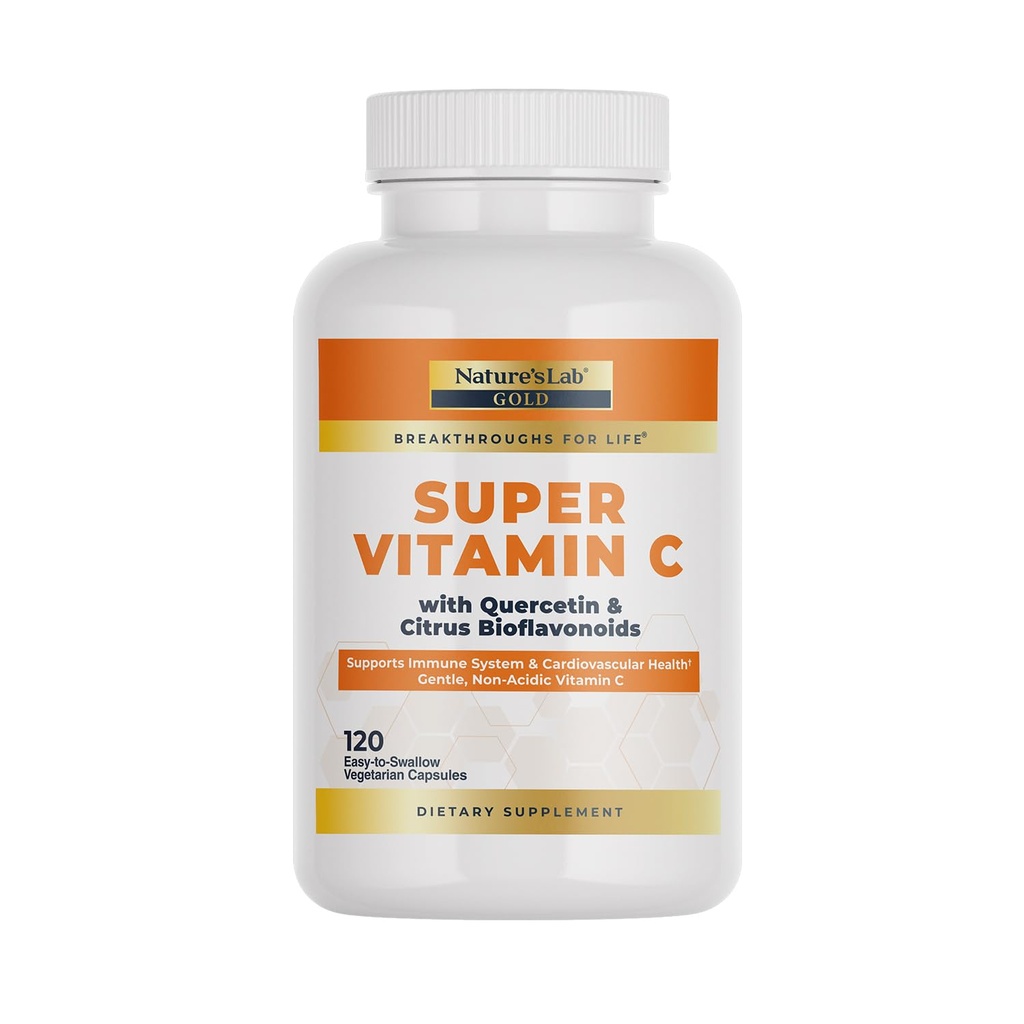 המעבדה Gold Super ויטמין C 1000mg - Immune System Support - מכיל Bioflavonoids Complex & Quercetin - Non-Acidic, non-GMO, Gluten Free, Vegan - 120 קפסולות (2 חודשים אספקה)