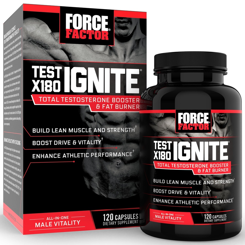 Power Factor Test X180 Ignite Total טסטוסטרון Booster for Men with Fenugreek Seed and Green Tea Extractd to Build Lean שריר, Boost Energy, and Improve Performance, 120 Count