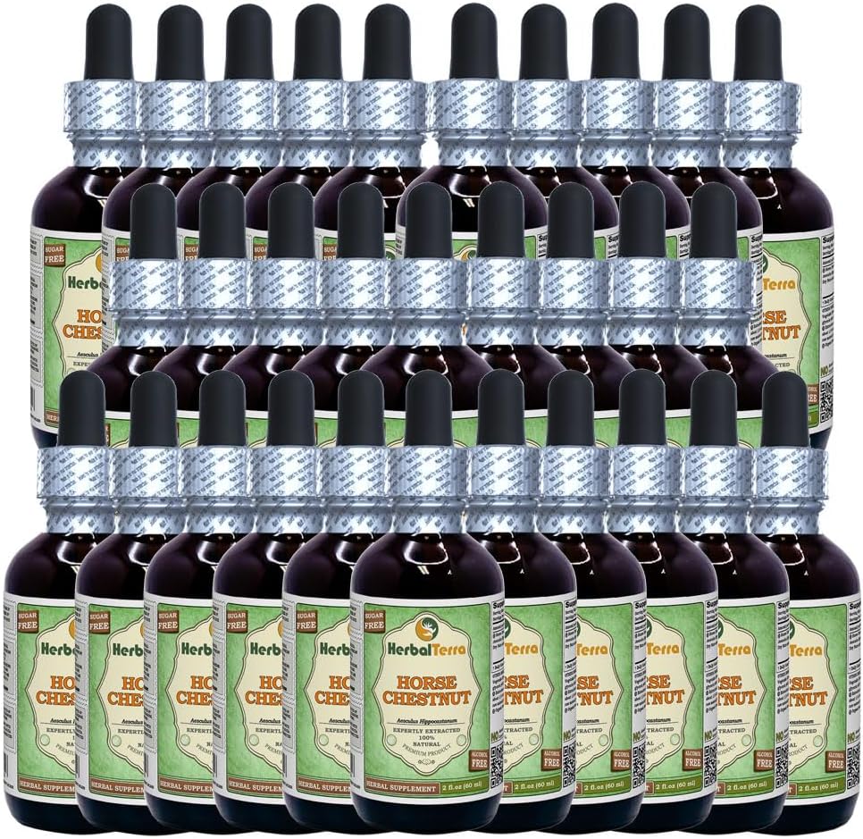 סוס צ'יסטוז (Aesculus hippocastanum) Glycerite, אורגני Dried Nuts אלכוהול-FREE תמצית נוזלי (שםBrand: HerbalTerra, המיוצר גאה בארה"ב) 30x2 fl.oz (30x60 מ"ל)