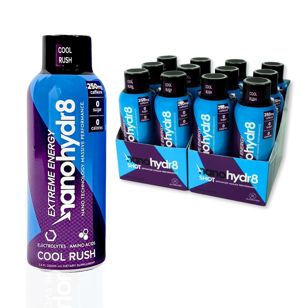 nanohydr8 Workout אנרגיה לשתות עם ננוטכנולוגיה עבור hydrtion מהיר ו אלקטרוליטה התאוששות, 4 Ounce, Cool Rush Extreme 12 Pack