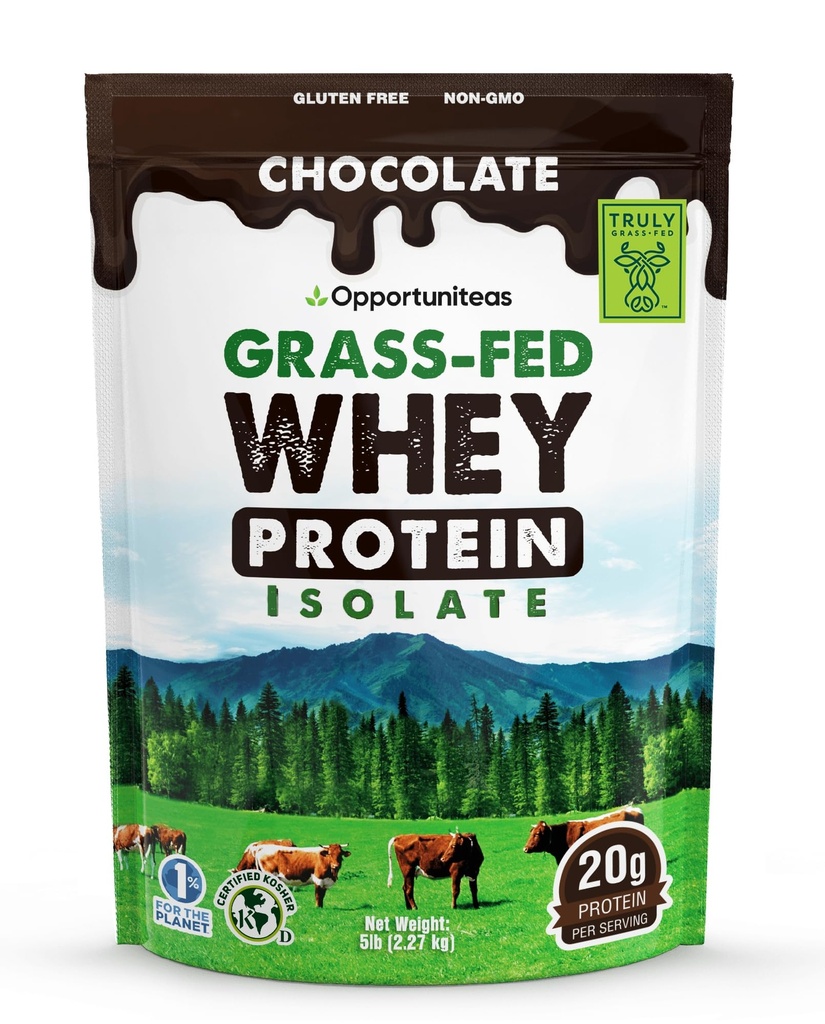 Opportuniteas Grass פד שוקולד Whey חלבון אבקת Isolate - 20g אבקת חלבון ללא ממתקים מלאכותיים, פרות ללא הורמונים, לא GMO - 5lb