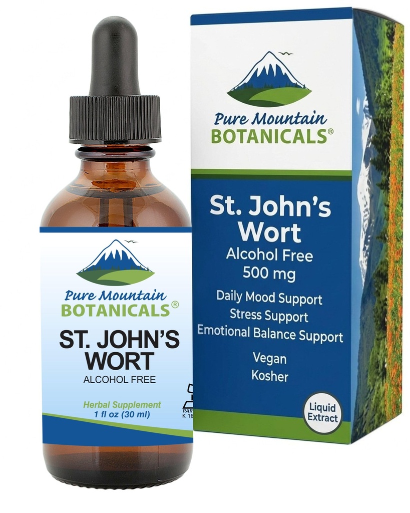 Pure Mountain הבוטנים סנט ג'ונס Wort Tincture - נוזל כשר St. John's Wort אלכוהול חינם לחלץ 500 מ"ג טבעוני תוספת