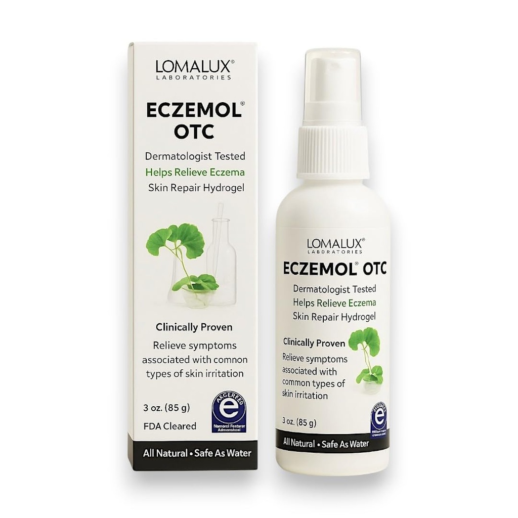 Loma Lux New Eczemol OTC Spray Natural & No Sting Hypochlorous for Eczema, Wounds, Burns, Cuts,קרינה Dermatitis, Skin Irritation, Sunburn, Itchy Skin, for Kids & Adults (8 Fl Oz).