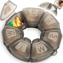 מארגנת גלולות שבועיות עגולות, TPU גומיized, Travel Container 7 יום, עם 7 השוואות גדולות, גדול עבור ויטמינים יומי ותוספים, תיק גלולה יפה עם אותיות גדולות וברילי (Grey)