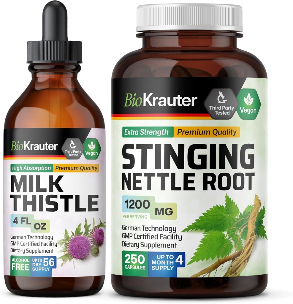 BIO KRAUTER Milk Thistle Tincture 4 Fl. Oz. & Sting Nettle 250 קפסולות