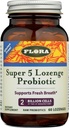 פלורה - Super 5 Lozenge Probiotic, Raspberry Flavored Oral Probiotic, Good for Bad Breath, Five Strains with 2 מיליארד CFU, Regain and Retain Gut Health, RAW, 60 Lozengesges