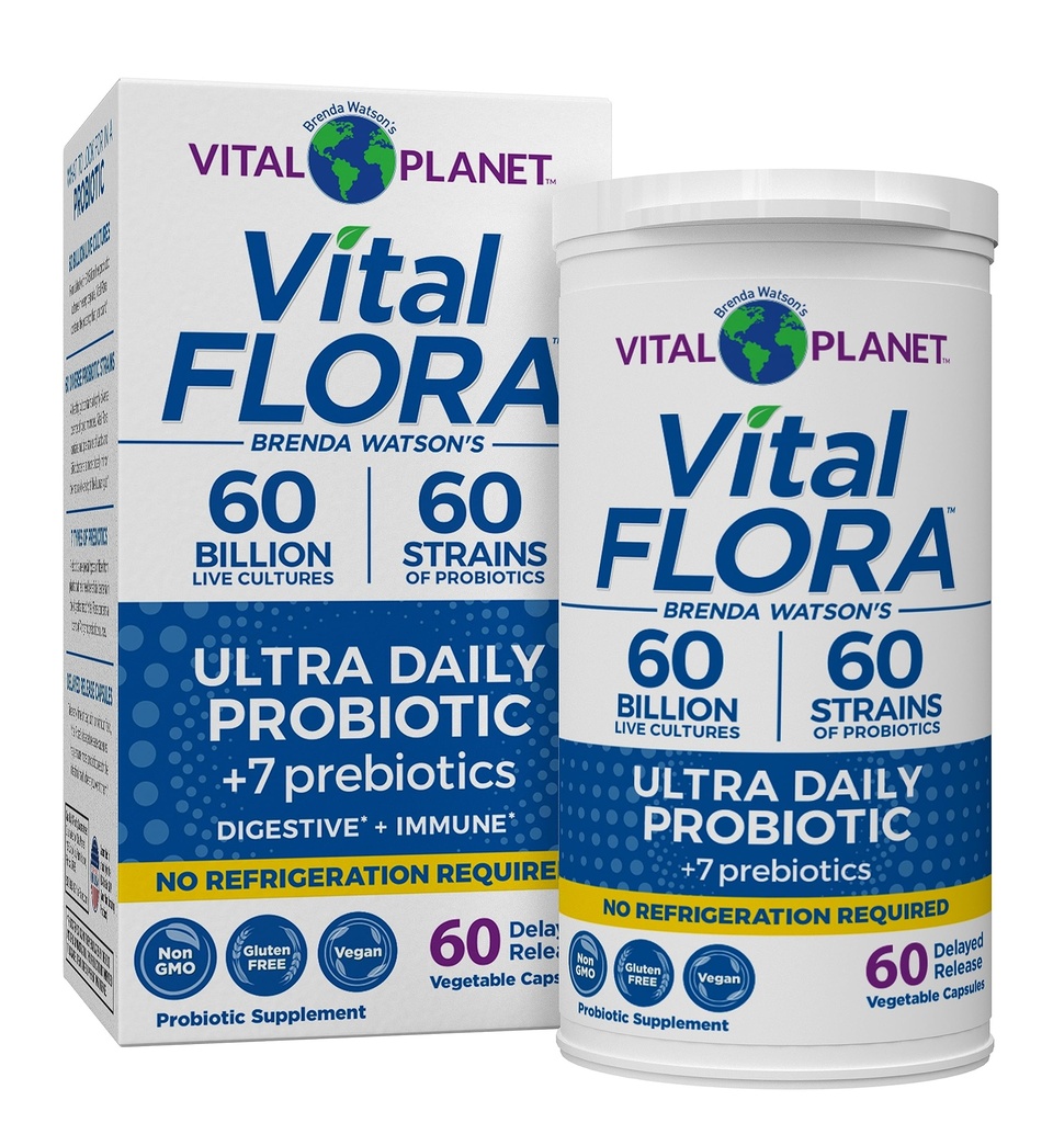 Vital Planet - Vitalora Ultra Daily Probiotic 60 מיליארד CFU, 60 Diverse Strains, 7 אורגני Prebiotics, Immune Support, Digestive Health Shelf Stable Probiotics לנשים וגברים 60 קפסולות