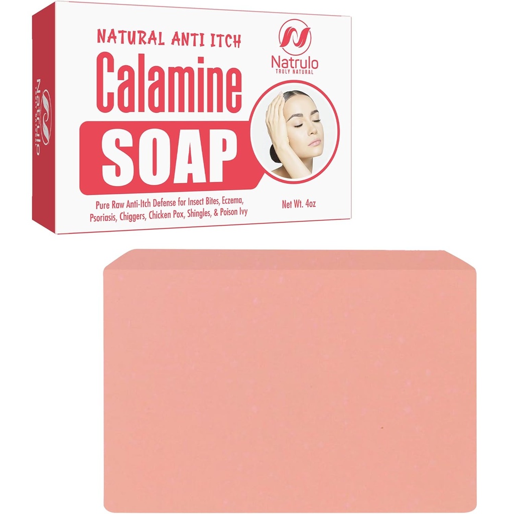 Natural Fast Acting Itch Relief Soap Bar - Calming Calamine Soap for Itchy Skin, Insect Bite, Eczema, Ivy Rash, Chicken Pox - Pure Raw Anti-Itch Defense ניקוי עור - Made in USA