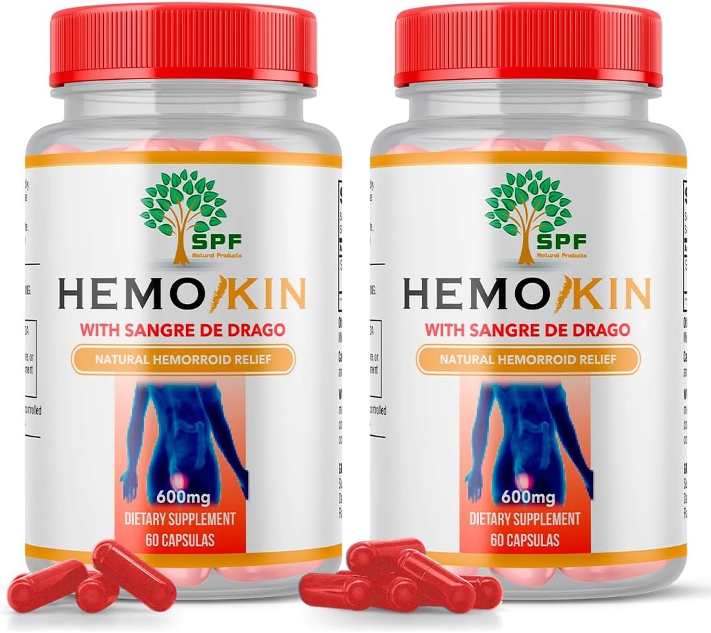 SPF HEMOKIN עם Sangre de Drago - Hemorrhoid ו-Fissure הקלה תוסף, מסייע עם גירוד, Swelling (60 Caps) מוצרים טבעיים.