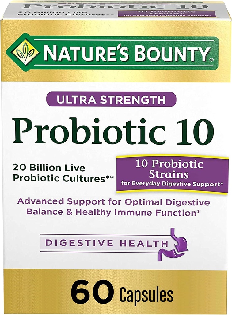 פרוביוטיקה על ידי Nature's Bounty, Ultra Power Probiotic 10, Immune Health & Digestive Balance, 60 קפסולות