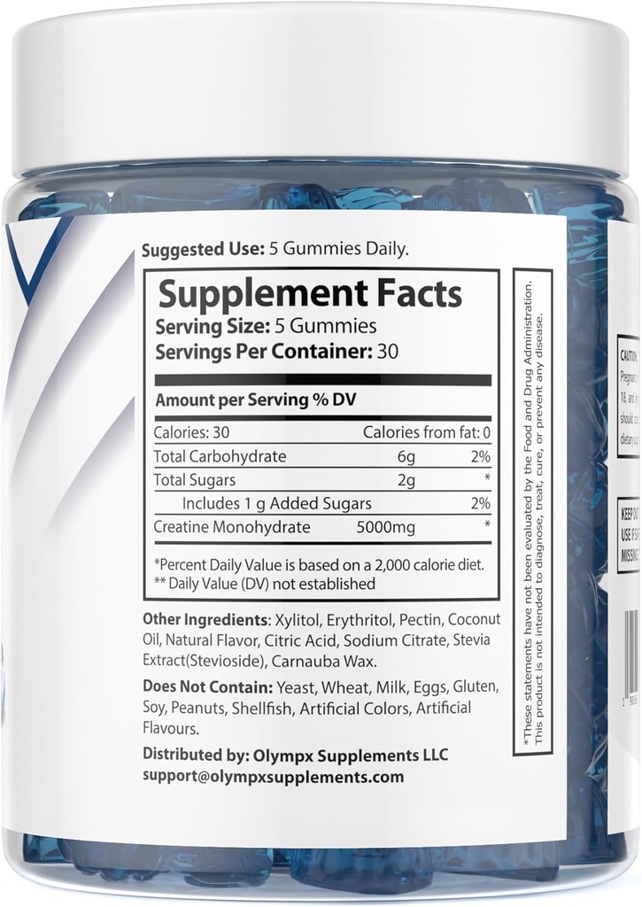 Creatine Monohydrate חניכיים - 30 משרתים, 5g לכל משרת, Blueberry (150 Count)