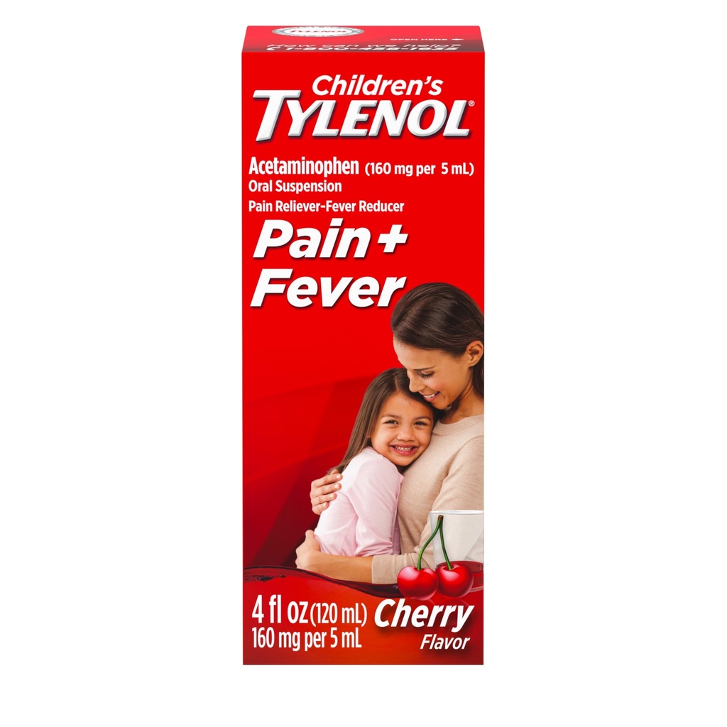 רפואה נוזלית של ילדים, Acetaminophen Pain Reliever & Fever מקטין, Aspirin-, Ibuprofen- & Alcohol-Free, Cherry, 4 Fl. Oz. Oz