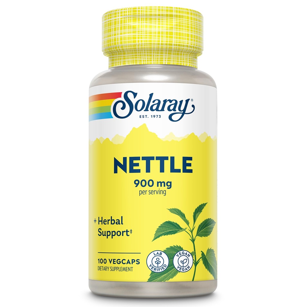 SOLAרי Nettle 900 מ"ג - אורגני Nettle Leaf - Kidney, Urinary, Prostate Support - שימוש מסורתי עבור Allergy Response and Respiratory Wellness - טבעוני - 50 משרתים, 100 VegCaps
