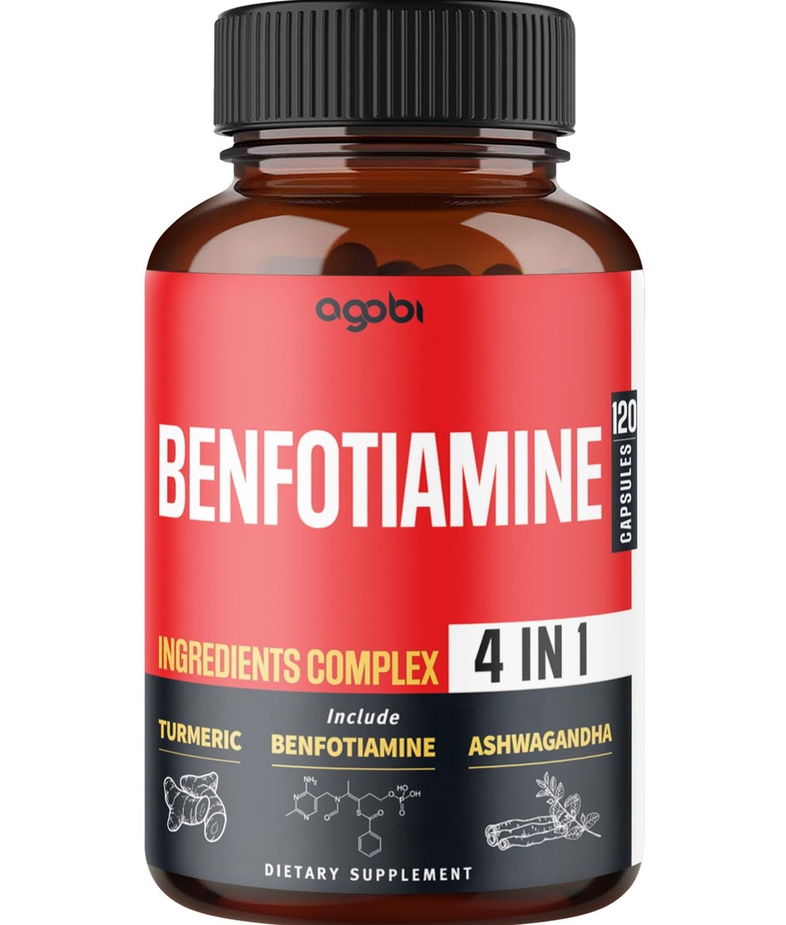 agobi 4in1 Benfotiamine תוסף - 2 חודשים עבור Digest, ייצור אנרגיה & Immune - Plus Turmeric Curcumin Root, Ashwagandha Root & אורגני התעמלותnema Silvestre - 120 קפסולות