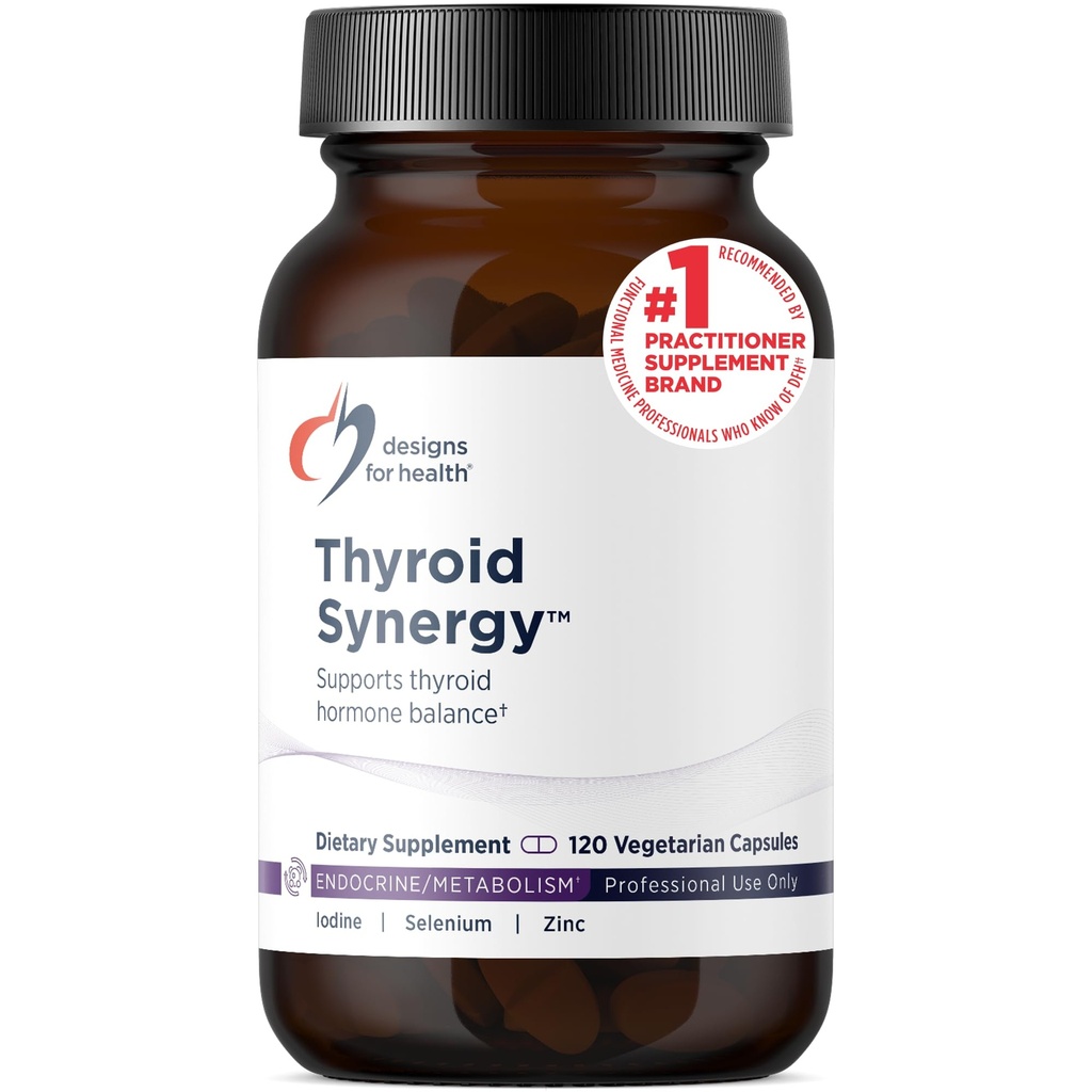 עיצובים לבריאות Thyroid Synergy - תוסף תמיכה Thyroid עם Iodine, American Geneseng, Selenium, Zinc + Manganese - Thyroid ויטמינים, Gluten חינם (120 קפסולות)