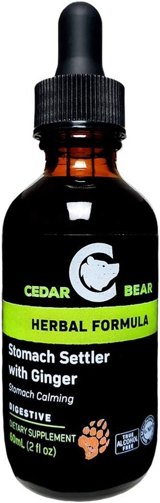 Cedar Bear Stomach Settler עם ג'ינג'ר תוסף צמחי נוזלי המסייע Calm a Mild Upset Stomach 2 Fl Oz