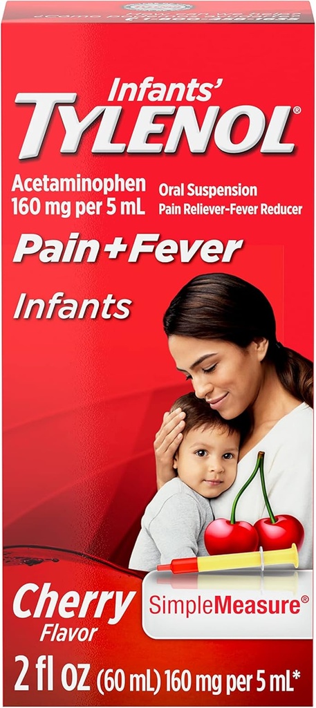 Tylenol Acetaminophen תרופות נוזליות, Cherry, 2 fl. oz