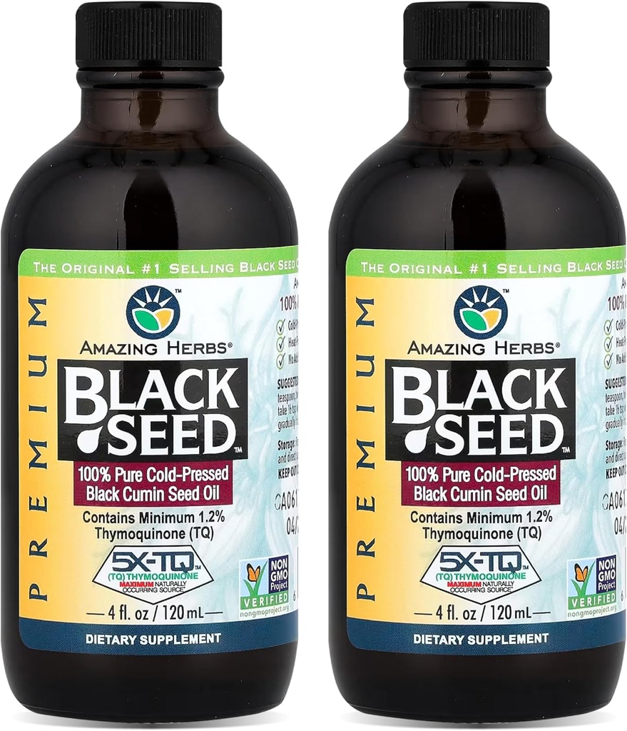 Herbs Premium Black Seed Oil - Gluten Free, non GMO, Cold Pressed Nigella Sativa Aids in Digestive Health, Immune Support, Brain Function, Joint Mobility - 4 Fl Oz (Pack of 2)
