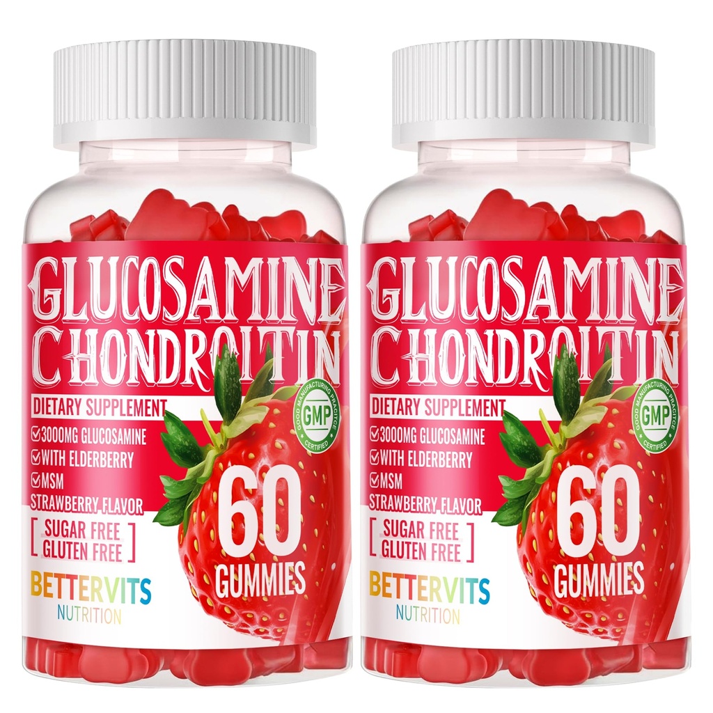 Glucosamine Chondroitin Gummies עם MSM & Elderberry תוספת כוח - תמיכה משותפת, Antioxidant Immune תמיכה תוסף למבוגרים, גברים ונשים. 120 חניכיים