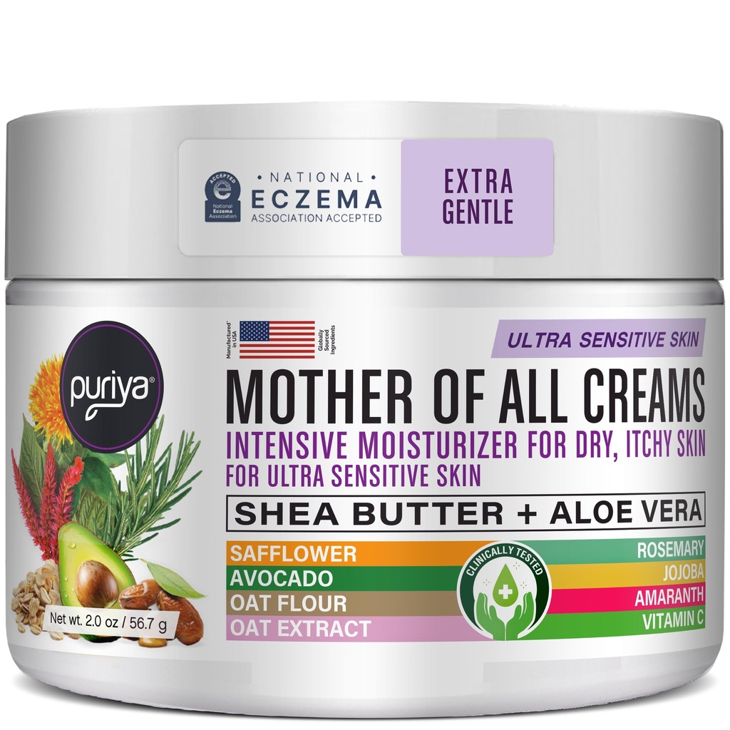 Puriya National Eczema Association קיבל קרם 2 oz, יבש Itchy Skin הקלה, קולאידאל Oatmeal Lotion, עבור ילדים, מבוגרים, פנים, ידיים, אמא של כל הקרמים, הידלה המבוססת על צמחים, noבושם הוסיף