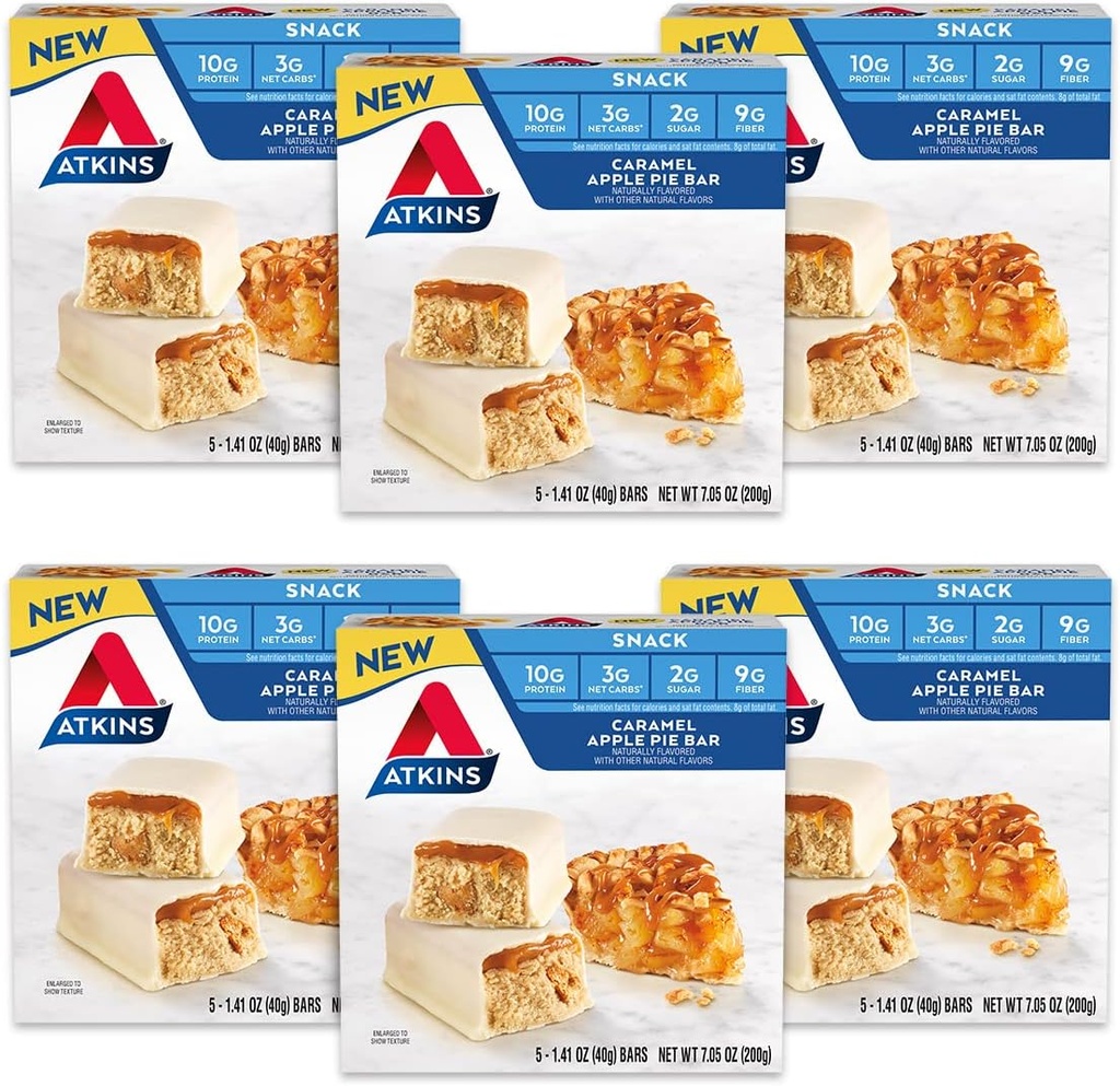 Atkins חטיף Bar, Karamel Apple Pie, באופן טבעי, מקור טוב של חלבונים וסיבים, פחמימות נמוכה, סוכר נמוך (30 בר)