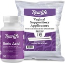 NewLife Naturals Boric Acid Vaginal Suppositories 600 מ"ג (30 Pack) עם 16 Applicators - עבור pH Balance, Feminine Health and Intimate