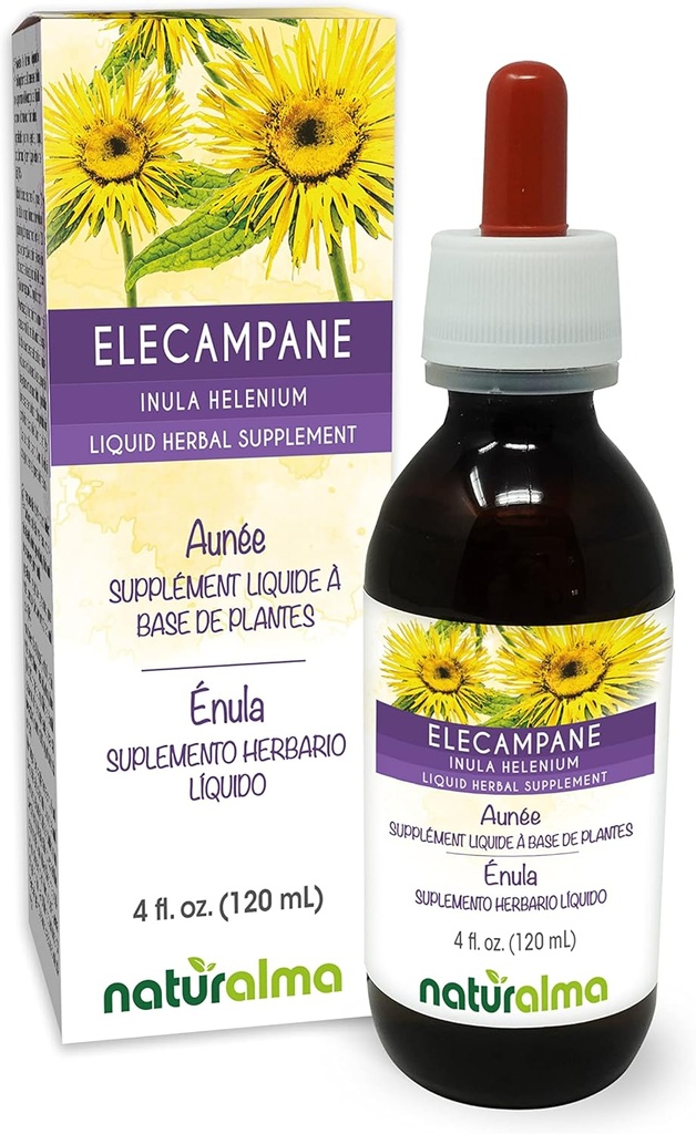 Naturalma Elecampane (Inula Helenium) Root Alcohol-Free Tincture - 4 fl oz Liquid Extracts - Herbal תוסף - טבעוני