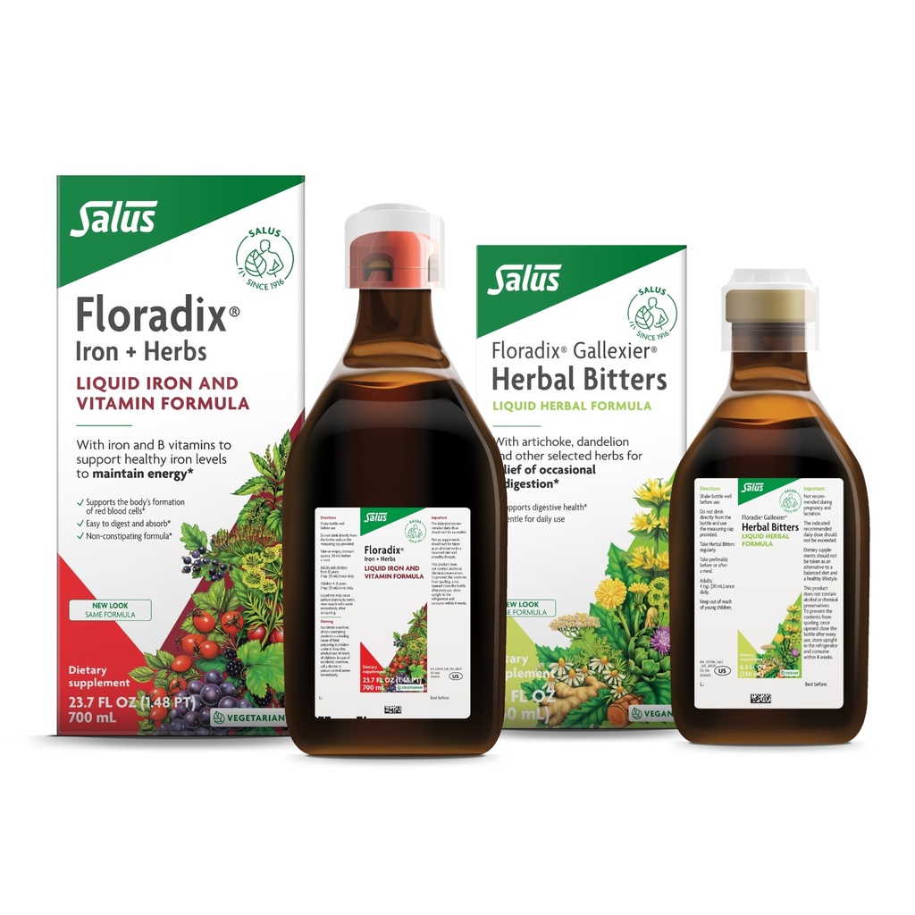 פלורה על ידי Salus Gallexier Herbal Bitters (8.5 oz) & Iron & Herbs (23.7 oz) Bundle - Herbal Bitter for Digestive Support * - תוספת ברזל לתמיכה באנרגיה בריאה*