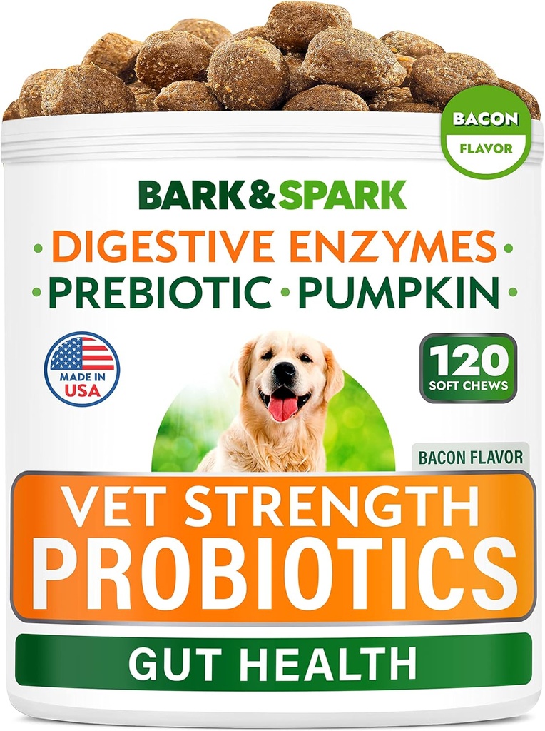 Vet Power Dog Probiotics Chews - Gas, Diarrhea, Allergy, Constipation, Upset Stomach הקלה, עם Enzymes + Pumpkin + Prebiotics - תוספת סיבים גמישים - 100 צ'יפס רך - Duckd Duckd Duckd Duck