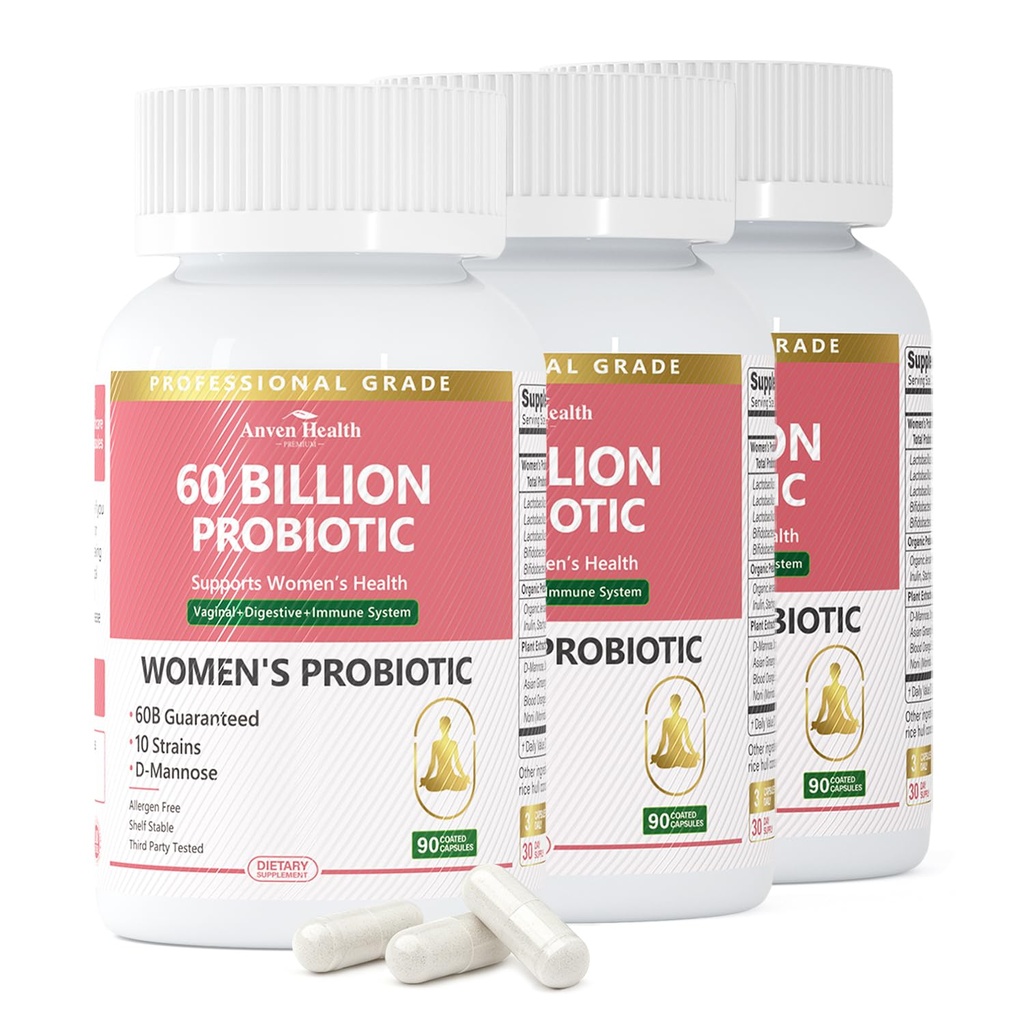 פרוביוטיקה ו-Prebiotics for Women pH Balance & Digestive Health - 60 מיליארד Vaginal Probiotic with Cranberry & D-Mannose for Gut, Urinary, Immune Health, Vegan & Non-GMO | 270 קפסולות
