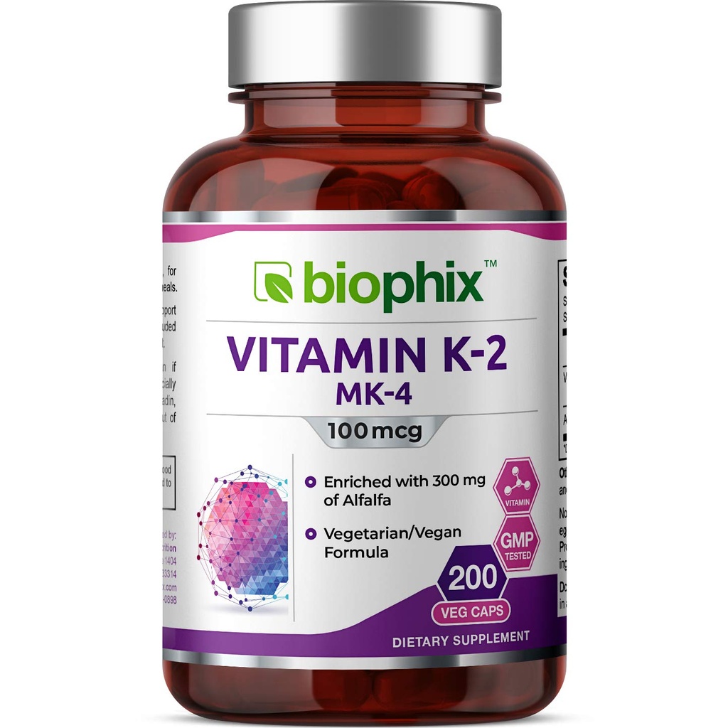ויטמין Bphix K2 MK-4-100 mcg 200 Caps with alphalfa - תומך עצמות חזקות Immune Health