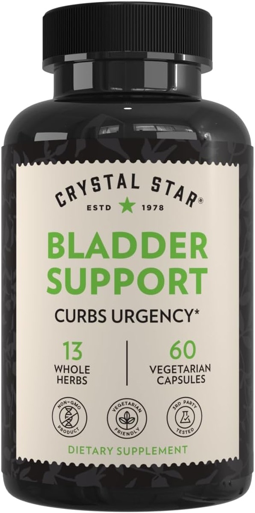 Crystal Star Bladder Support (60 קפסולות) - תוספת צמחית לתפקוד מגבלה בריא - Cranberry, Dandelion & Fenugreek - Helps Overactive Bladder and Incontinence - Non-GMO