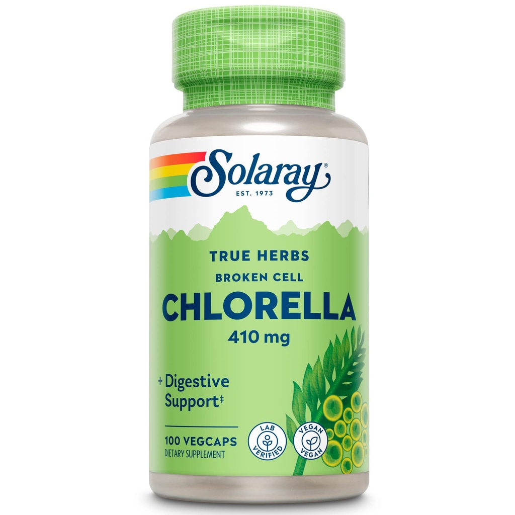 SOLAרי Broken Cell Chlorella 410 מ"ג | מזון בריאטרי / מזון סופר מזון טבעי חלבון, ויטמינים, מינרלים, Chlorophyll | Non-GMO | 100 VegCaps