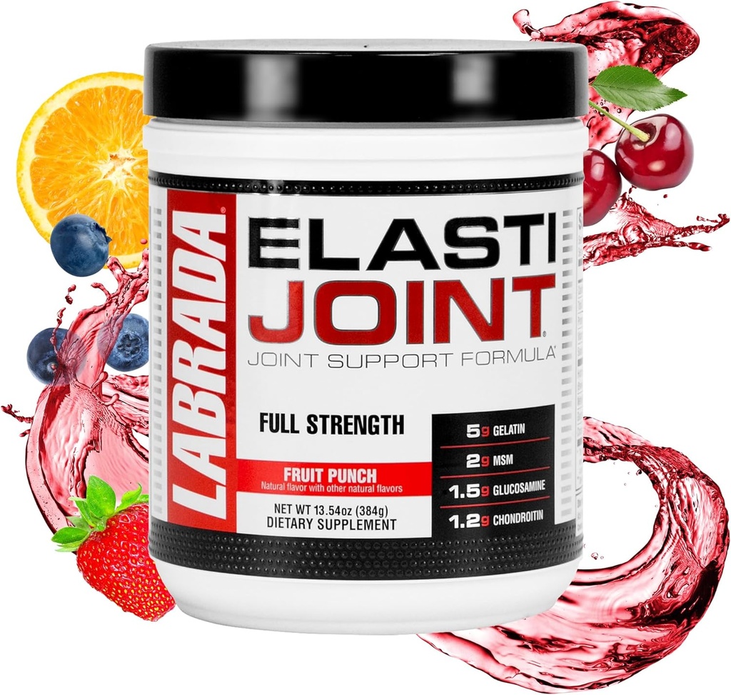 Labrada Nutrition Elastijoint, פירות Punch, אבקת תמיכה משותפת Glucosamine עבור גברים ונשים, בריאות תוספת עם MSM, Glucosamine Chondroitin MSM - Gluten-Free ללא גלוטן