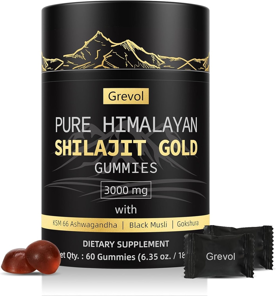 החניכיים ההימלאיה Shilajit: Gold Class Shilajit Riched with Ashwgandha Fulvic Acid & 85 + Trace מינרלים - לא תוספת סוכר - באופן אישי Wrapped - עבור גברים ונשים - 60 מסטיק