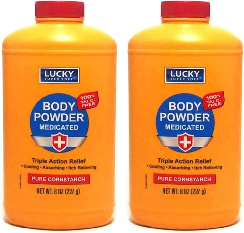 2 אבקת גוף PC Medicated 8 oz | 3 פעולה הקלה 100% Talc-Free | אבקת גוף עבור גוף Odor Sweat & Moisture | Medicated Protecting אבקה