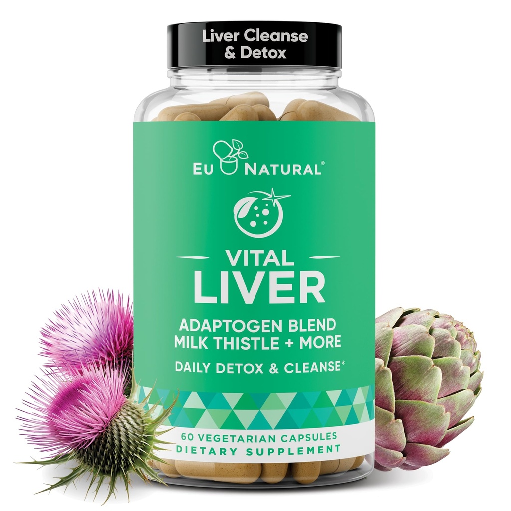 Vital Liver ניקוי של Detox & תיקון - 9-in-1 Liver תמיכה תוסף - Milk Thistle, Artichoke Extract, Turmeric, Fitogens - Optimal Liver Function and Digestive Health - 60 קפסולות רכה צמחונית