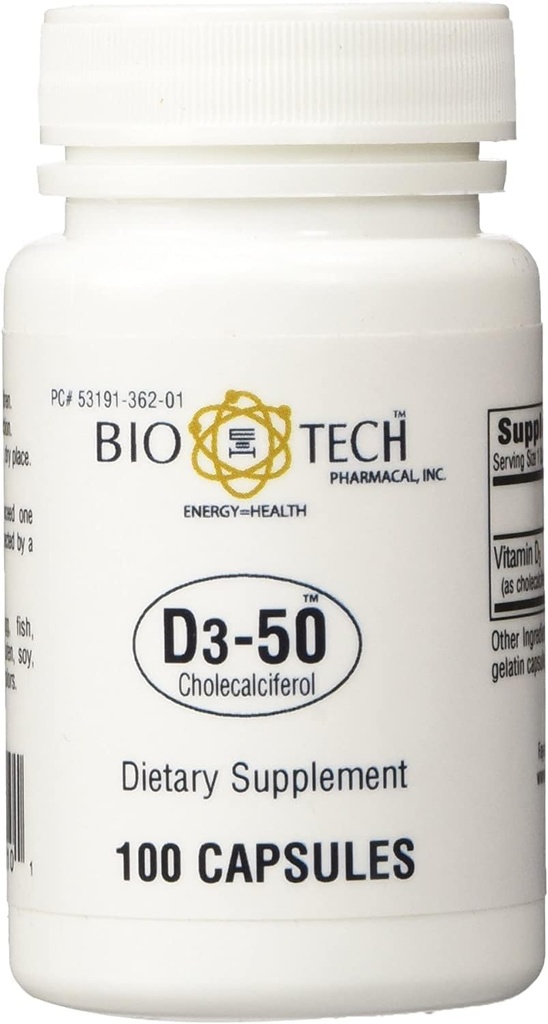 D3-5050,000iu - Bio-Tech Pharmacal - 100 קפסולות - Pack of 2